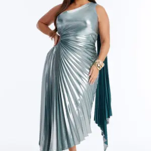 Teal Glow Pleated Gown