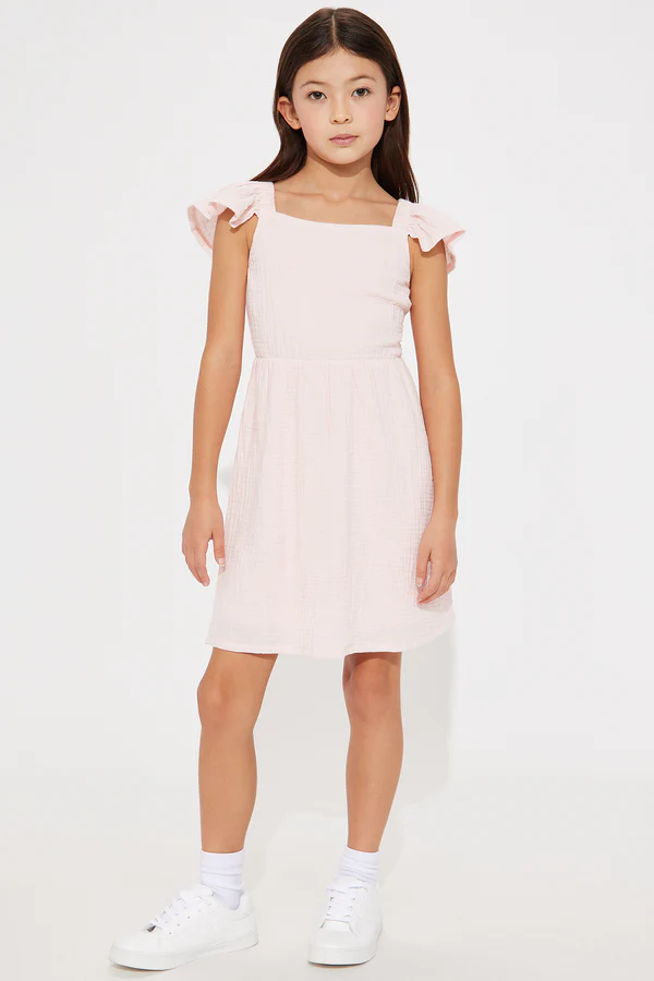 Blush Petal Ruffle Dress