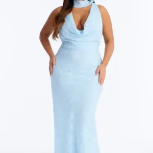 Blue Bloom Chiffon Gown – Light Blue