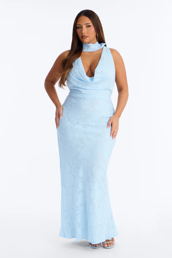 Blue Bloom Chiffon Gown – Light Blue
