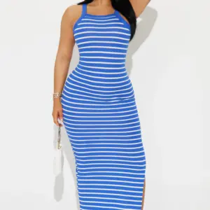 Royal Stripe Ribbed Maxi Dress