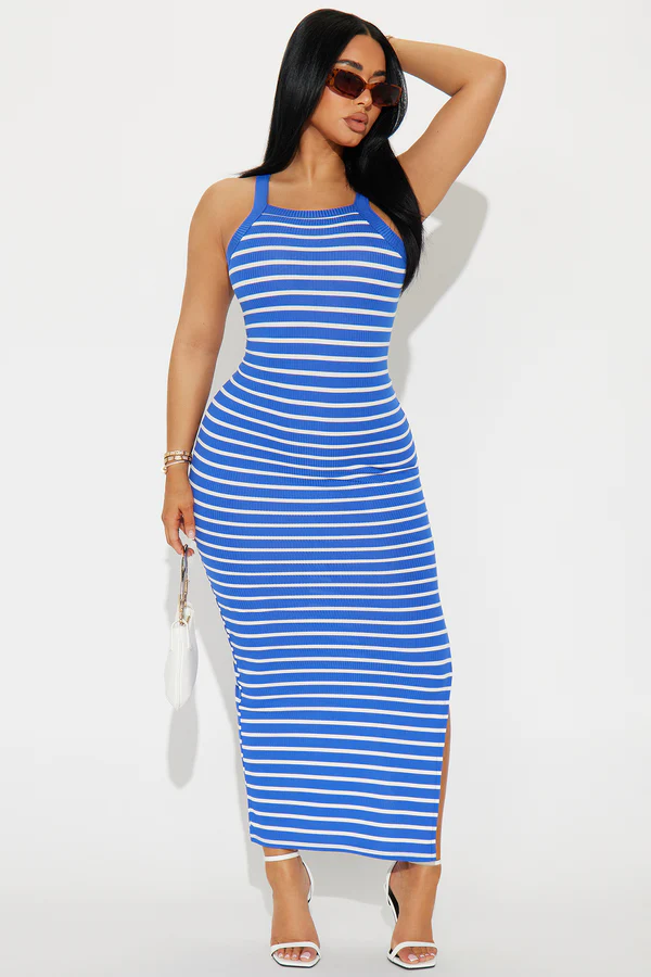 Royal Stripe Ribbed Maxi Dress