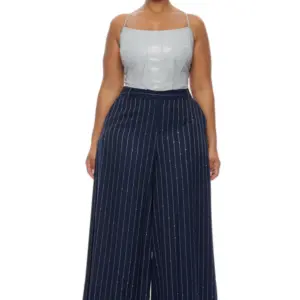 Navy Luxe Pinstripe Wide Leg Pant