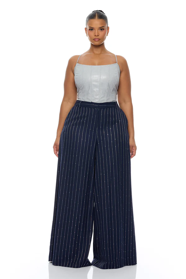 Navy Luxe Pinstripe Wide Leg Pant