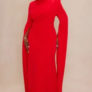 Crimson Elegance Chiffon Maxi Dress