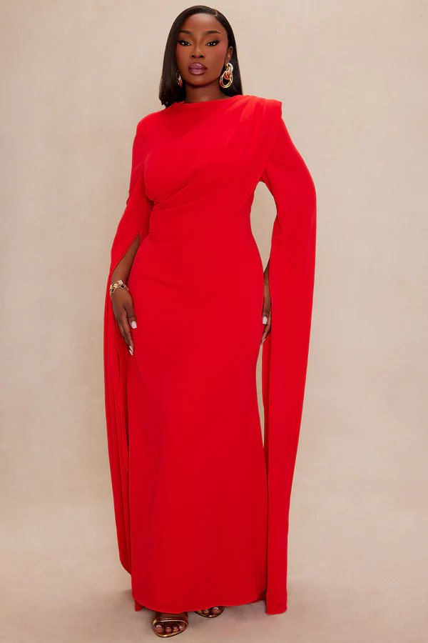Crimson Elegance Chiffon Maxi Dress